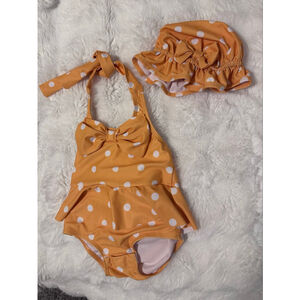 Baby Unbranded One Piece Swimsuit Gold White Polka Dot 6-12 Months